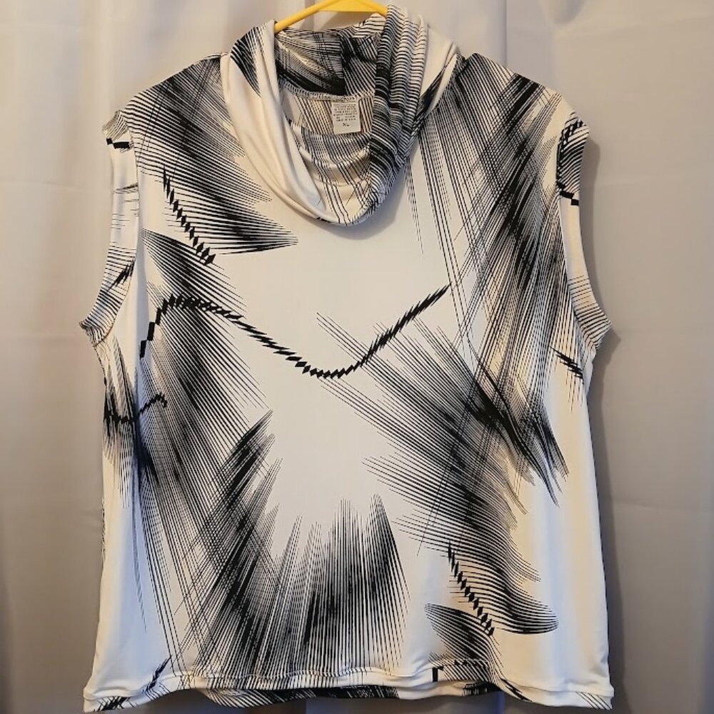 Nwt Cowl Blouse Top womens XL Ivory Black Geometric Abstract print Stretch knit